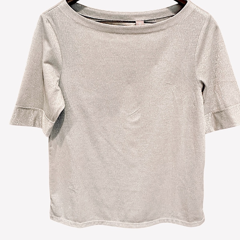Chico’s Silver Boatneck Stretch Top